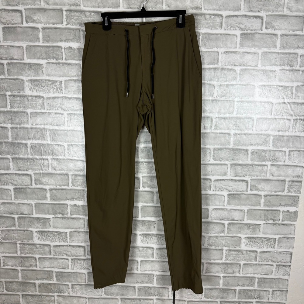 Hugo Boss Mens Olive Green Slim Fit Technical Drawstring Trousers Size 32R